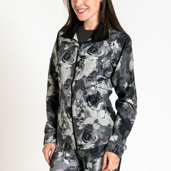 North Face Women's Reactor Jacket Windbreaker Gray Floral Size M - Picture 1 of 10